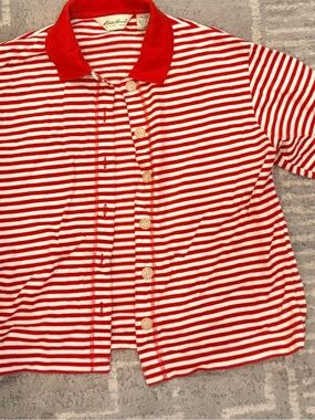 Eddie Bauer Red and White Striped Polo Sweater
